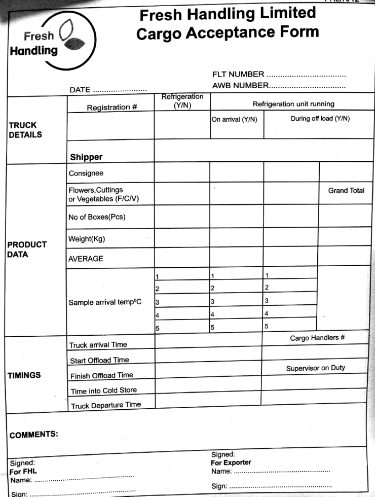 cargo acceptance form